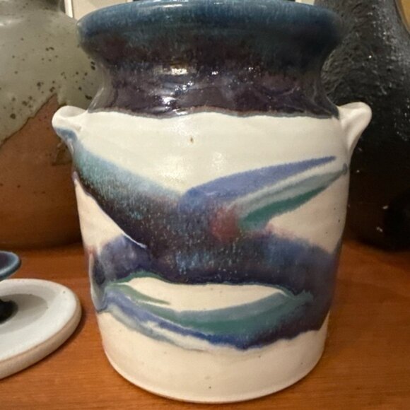 VTG Whitefish Pottery Stoneware Crock Montana Dog Treats Jug W Lid Handmade - Picture 9 of 13